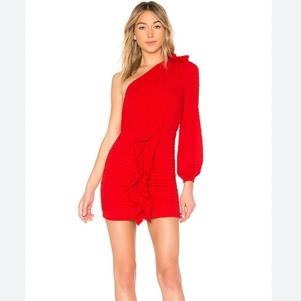 NWT Lovers + Friends Kelsea Red‎ One Shoulder Ruched Mini Dress Size S